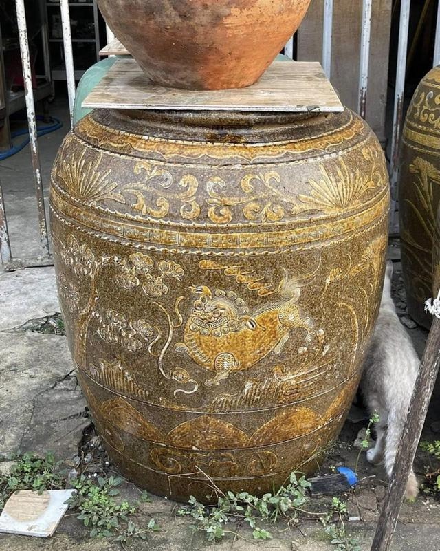 โอ่งเซี่ยงไฮ้ โอ่งจีนโบราณ ลายสิงห์คู่